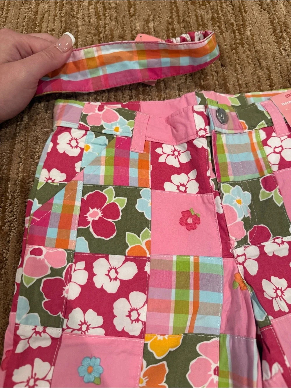 Gymboree Pink Patchwork Floral Shorts with Matching Headband